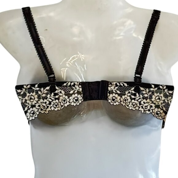 Wacoal Halo Lace Bra Black Underwire with Cream Floral Embroidery Unworn  32 B - Picture 3 of 7